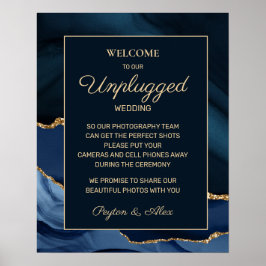 Poster Casamento Azul Marinho Dourado Mármore Ágata Desco