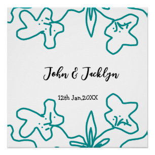 Póster Casamento azul turquesa casal nome data flstylish