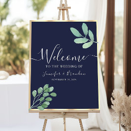 Poster Casamento Bem-vindo à Vegetação Azul-Marinho