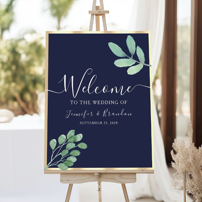 Poster Casamento Bem-vindo à Vegetação Azul-Marinho (Criador carregado)