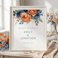 Casamento Bem-vindo Floral Laranja Queimada Marinh