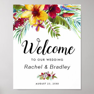 Poster Casamento bem-vindo floral tropical da aguarela