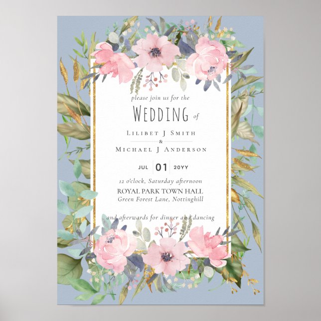 Poster Casamento Blush Pink Floral Boho (Frente)