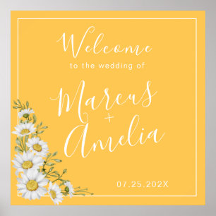 Poster Casamento bonito de daffodil amarelo e disias bran