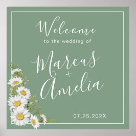 Poster Casamento bonito dos Green & White Daisies