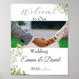 Poster Casamento Botânico de Eucalipto e Florais Brancas