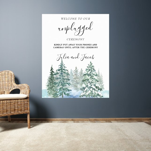 Poster Casamento Botânico De Pinheiros Lanterna Desplugad (Winter Rustic Pine Trees Lantern Botanical Wedding Party Supplies)