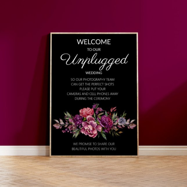 Poster Casamento Botânico Preto Floral Roxo Desconectado (Criador carregado)