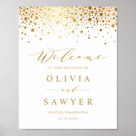 Poster Casamento Branco de Faux Gold Foil Confetti Dots