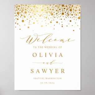 Poster Casamento Branco de Faux Gold Foil Confetti Dots