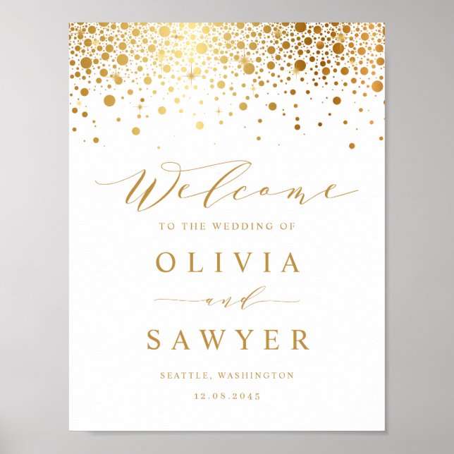 Poster Casamento Branco de Faux Gold Foil Confetti Dots (Frente)