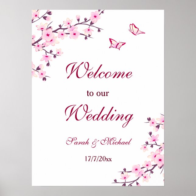 Poster Casamento Branco Rosa Cereja Blossoms (Frente)