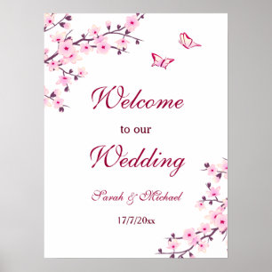 Poster Casamento Branco Rosa de Cereja