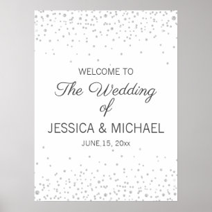 Poster Casamento Brilhante de Diamante Prata Branco Elega
