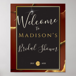 Poster Casamento 🤵 Burgundy Dourado Elegant Inky Abstrat