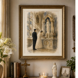 Poster Casamento Católico Tradicional no Altar Lateral em
