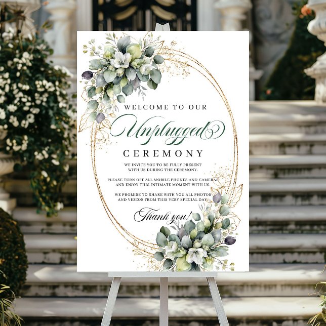 Poster Casamento Cerimônia Desconectada Aquarela Verde Em (Dusty Green Watercolor Unplugged Ceremony Wedding Poster)