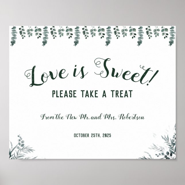 Poster Casamento Chá de Noiva Eucalipto Amor é Doce (Frente)
