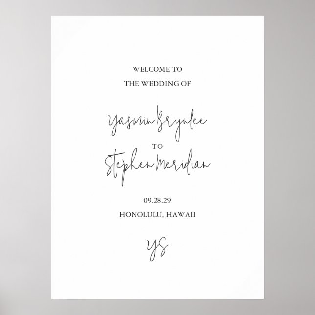 Poster Casamento Chic Moderno em Preto e Branco (Frente)
