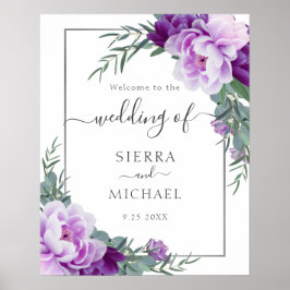 Poster Casamento Chic Silver & Purple Floral Eucalyptus