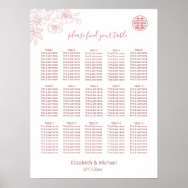 Poster Casamento chinês branco rosa