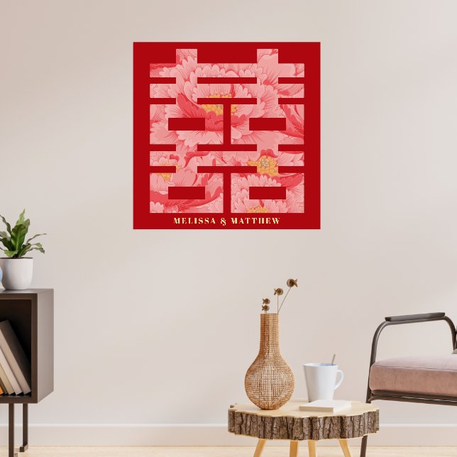 Poster Casamento Chinês de Dupla Felicidade de Peonia Ver (Sala de Estar 3)