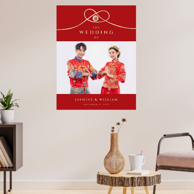 Poster Casamento Chinês de Felicidade Dupla Dourada União (Sala de Estar 3)