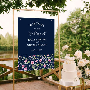 Poster Casamento Chuva de Pétalas de Hibisco Rosa Azul Na