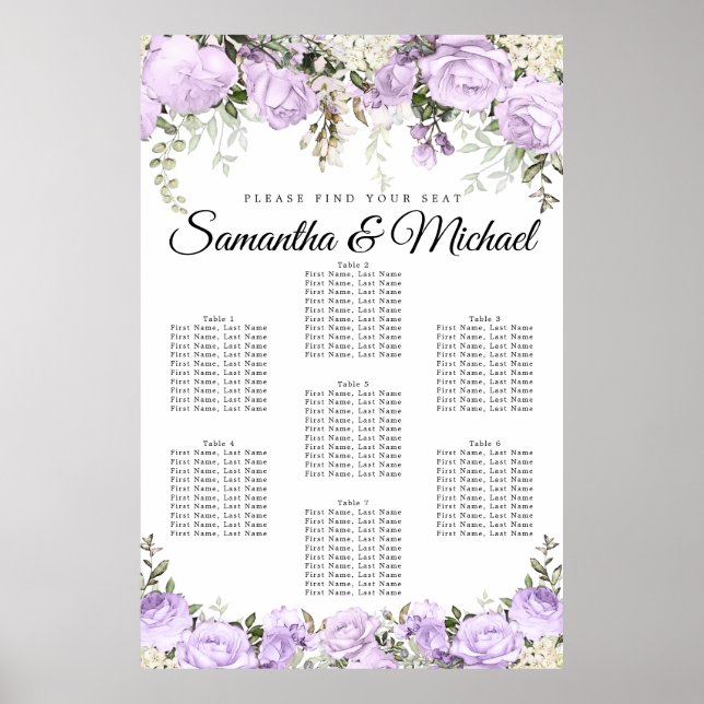 Poster Casamento com 7 Mesas de Roxo Grande (Frente)