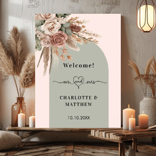 Poster Casamento com a sra. Heart Arch Sage green taupe