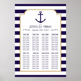 Poster Casamento com Âncora Marinho e Stripe Branca