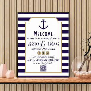 Poster Casamento com Âncora Marinho e Stripe Branca