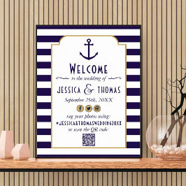 Poster Casamento com Âncora Marinho e Stripe Branca