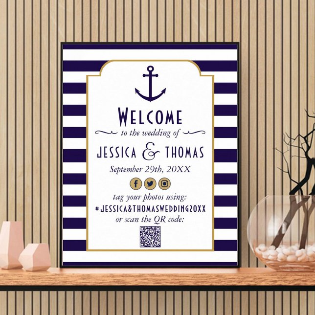 Poster Casamento com Âncora Marinho e Stripe Branca (Criador carregado)