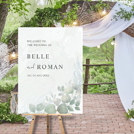 Poster Casamento com folhagem de eucalipto em aquarela