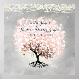 Póster Casamento com folhas de cor rosa Pale Millennium