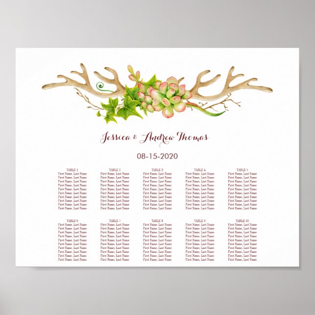 Poster Casamento com Galhadas Rústicas e Flores Silvestre (Frente)