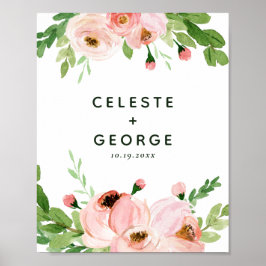 Poster Casamento com grinalda floral rosa rubor
