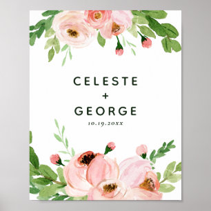 Poster Casamento com grinalda floral rosa rubor