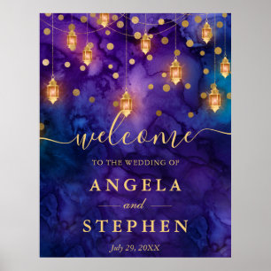 Poster Casamento com Iluminação de Lanternas Roxas e Azui