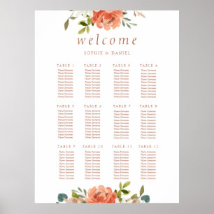 Poster Casamento com Mesa White Floral Watercolor 12