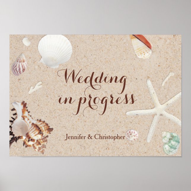 Poster Casamento com praia de Seashells & Starfish em and (Frente)