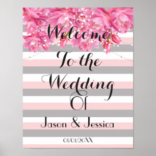 Poster Casamento com rendas Florais, cor-de-rosa e cinzas