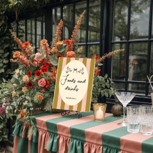 Póster Casamento “Comida e Bebida” com Listras Verdes e R