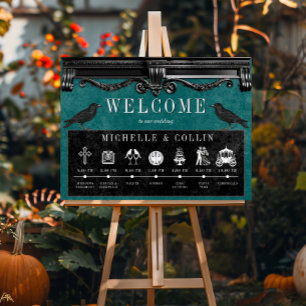 Poster Casamento Corvos Pretos Góticos e Ordem Teal de Ev