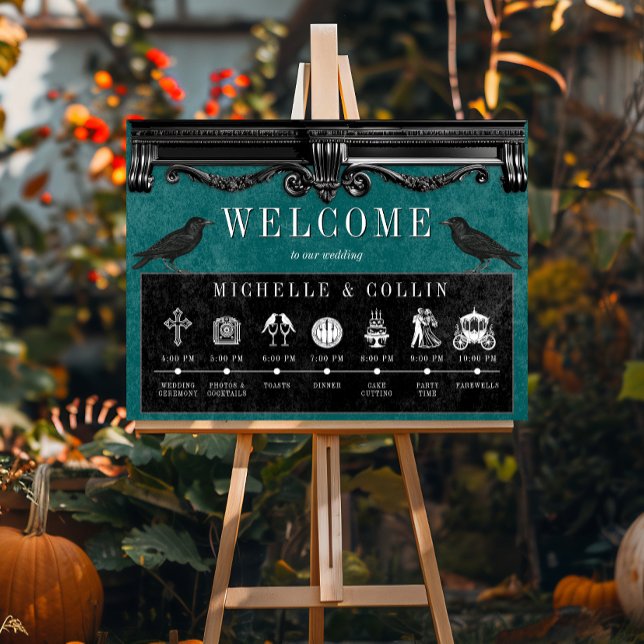 Poster Casamento Corvos Pretos Góticos e Ordem Teal de Ev (Criador carregado)