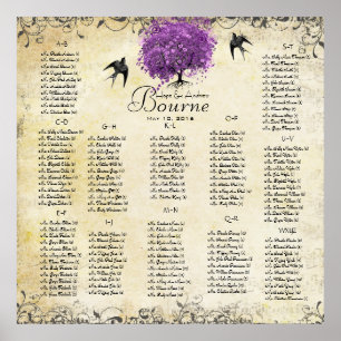 Póster Casamento da Árvore de Folha de Coração Roxo Radia