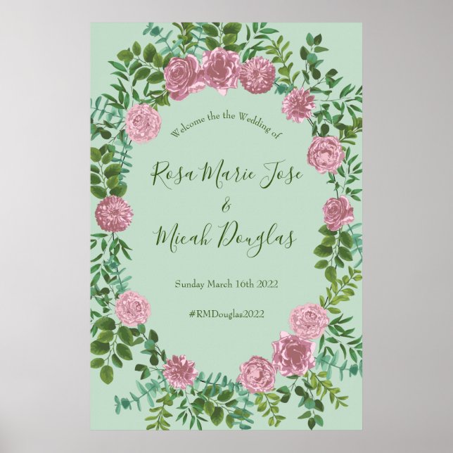 Poster Casamento da primavera do Jardim das Rosas Rosa (Frente)