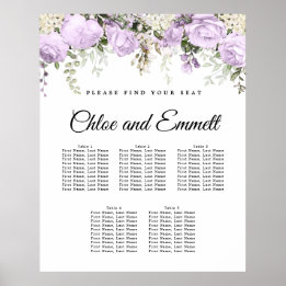 Poster Casamento de 5 Mesas com Floral Roxo Grande
