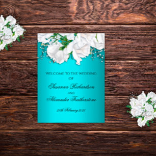 Poster Casamento de Alfa Metálica Elegante e Rosas Branca